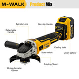 M-WALK 125mm Brushless Electric Angle Grinder Polishing Cutting Machine Cordless Angle Grinder Tools For Dewalt 18/20v Battery