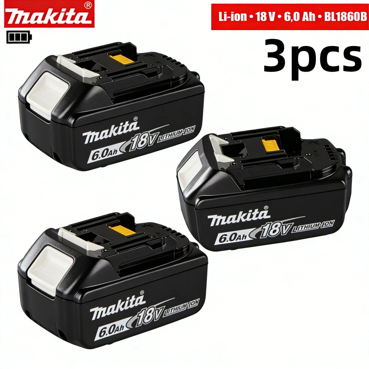 Original Makita battery, 18V 6.0Ah rechargeable battery, power tool BL1830 BL1840、BL1850、BL1860B、 Makita 18V lithium battery