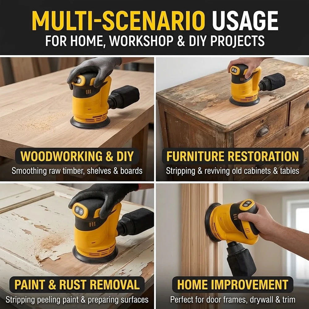 Cordless Random Orbital Sander 125mm Grinder Polishing Electric Grinding Power Tool For Makita/Dewalt/Milwaukee 18V Battery Pin