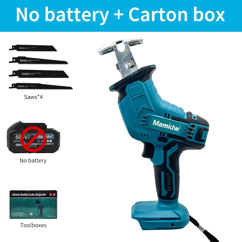 Mamidw cordless brushless reciprocating saw, comes with 4 blades, compact one-handed reciprocating saw, for Makita 18v Battery