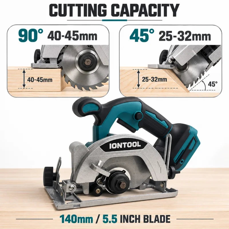 IONTOOL 6500-12500RPM 850W 5.5 Inch Cordless Circular Saw Tool Only for Workshop Wood Cutting and Material Trimming