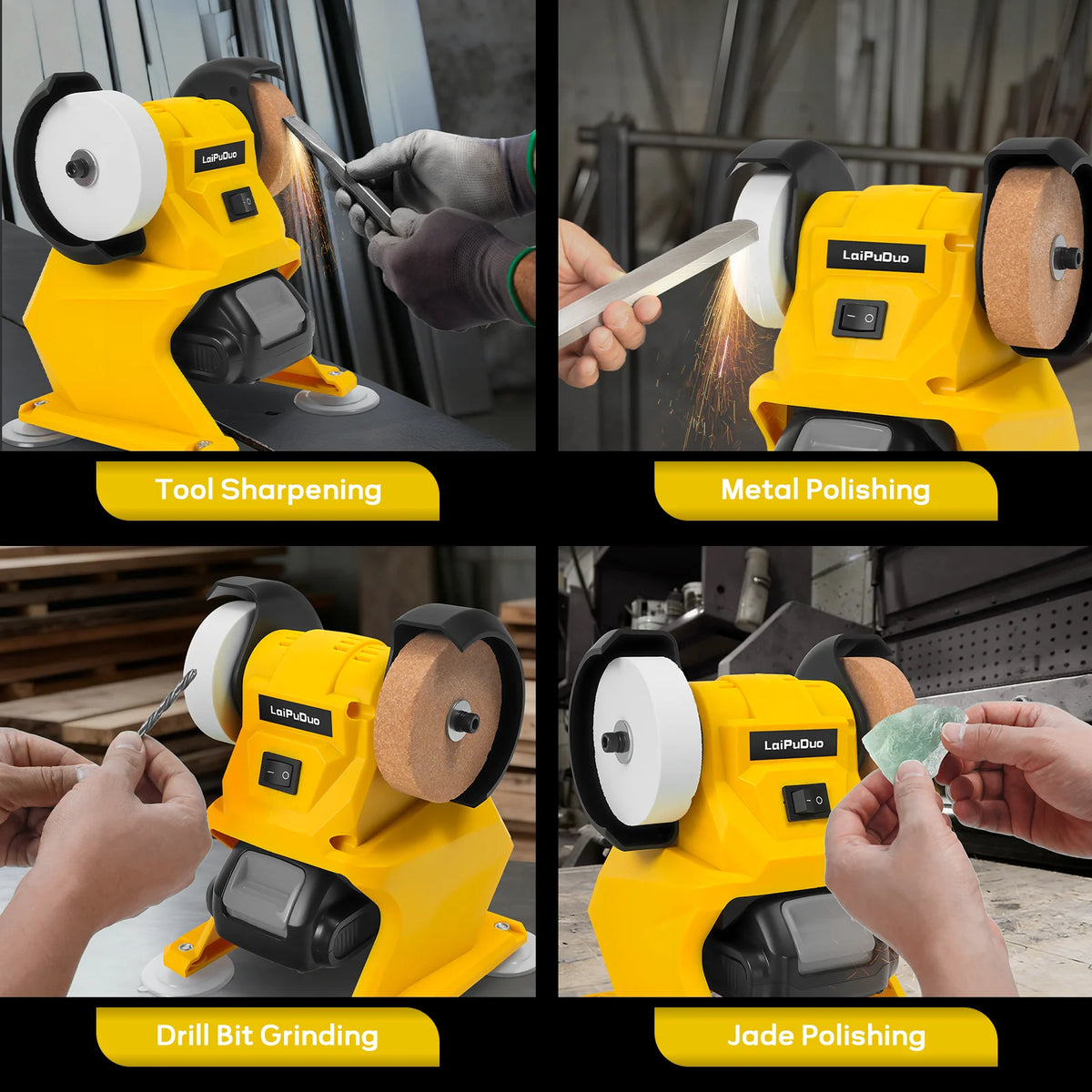 Cordless Bench Grinder 5500RPM Dual Wheel Grinder Metal Stone Knife Polishing Grinding Sharpening Tool For Dewalt 20V Battery