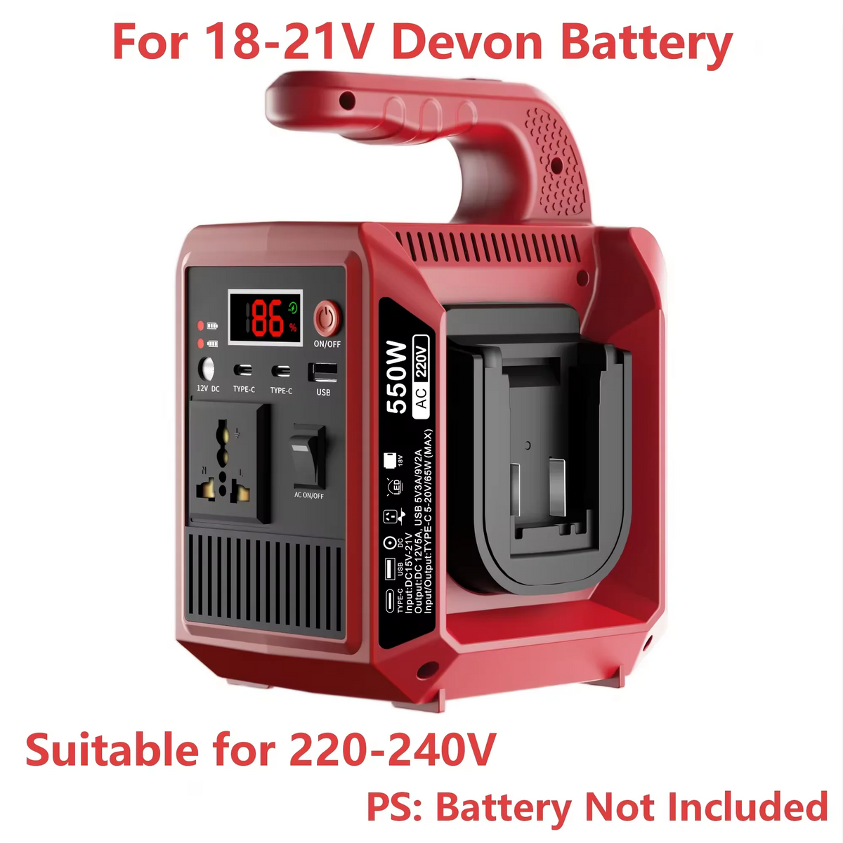 550W Portable Power Supply Inverter Compatible with Makita 18V Battery DC 18V to AC 110V/220V Converter with Type-C for Camping