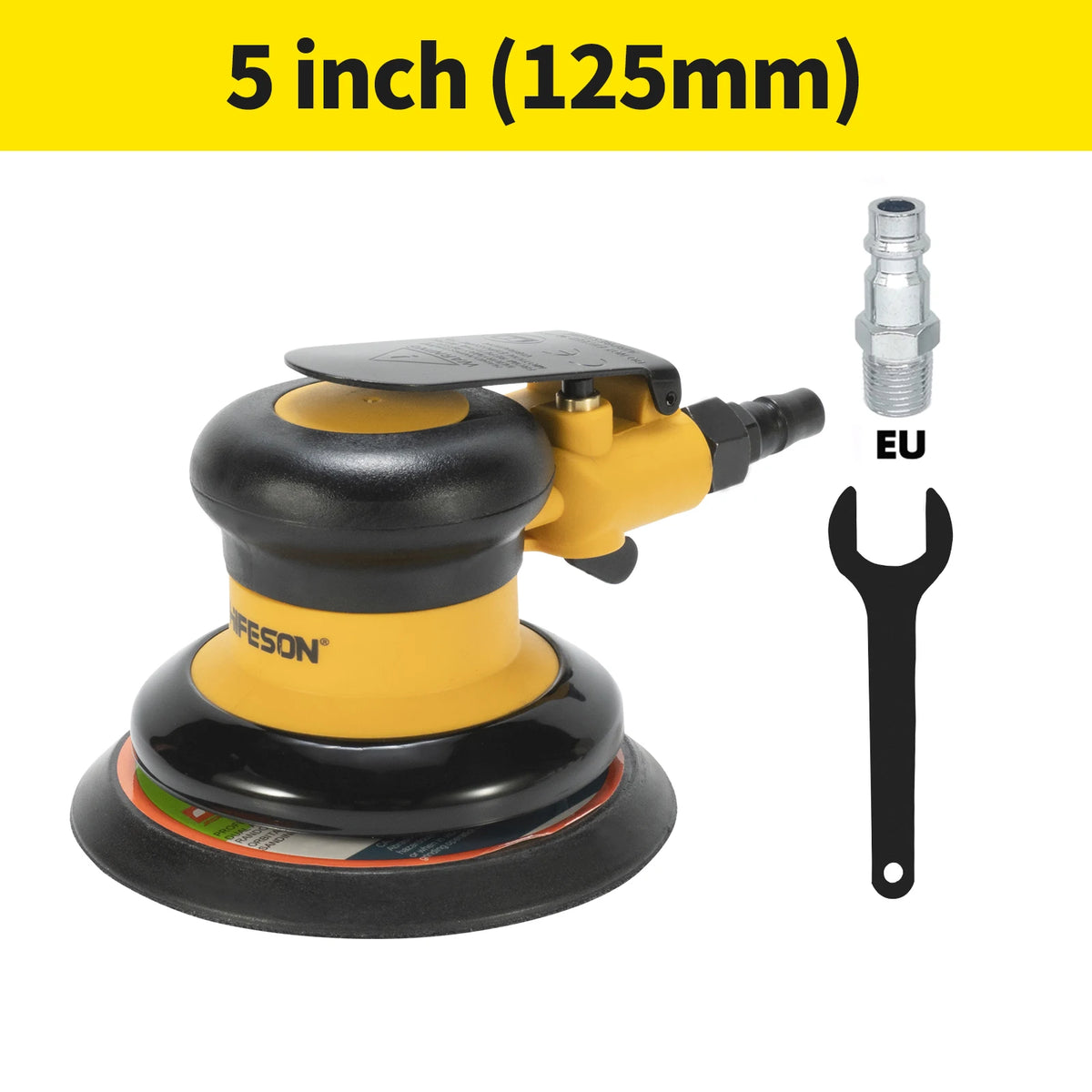 HIFESON 5inch/6inch Pneumatic Orbital Sander Air Polisher 125mm/150mm Air Vacuuming Eccentric 5mm Grinding Machine EU Connector