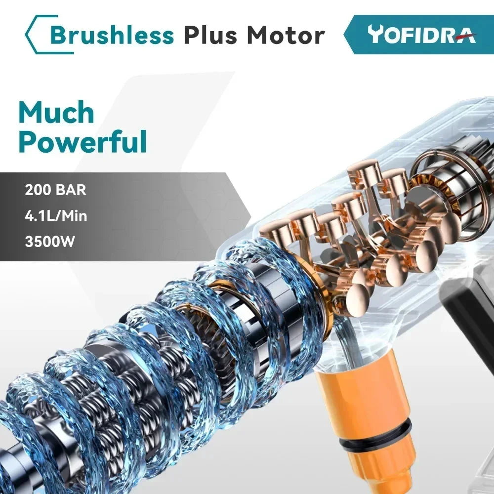 3500W 200Bar Brushless Electric High Pressure Washer 6IN1 Car Wash Water Gun For Makita Battery Pin Garden Irrigation Spray Gun