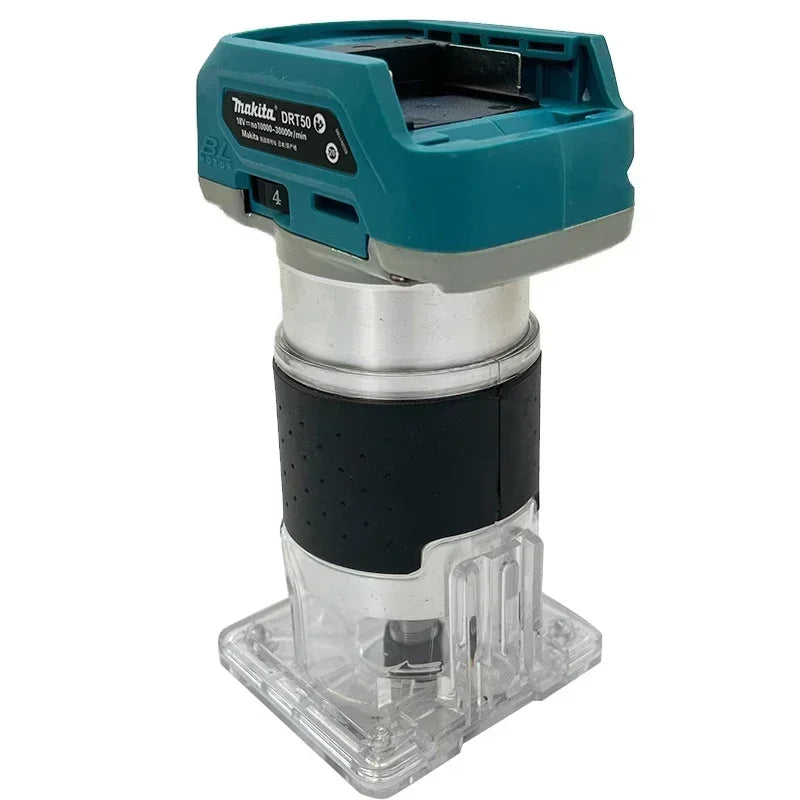 Makita DRT50 18V LXT Cordless Brushless Wood Trimmer With Standard Collet For Workshop Cabinet Hinge Recess Routing Work
