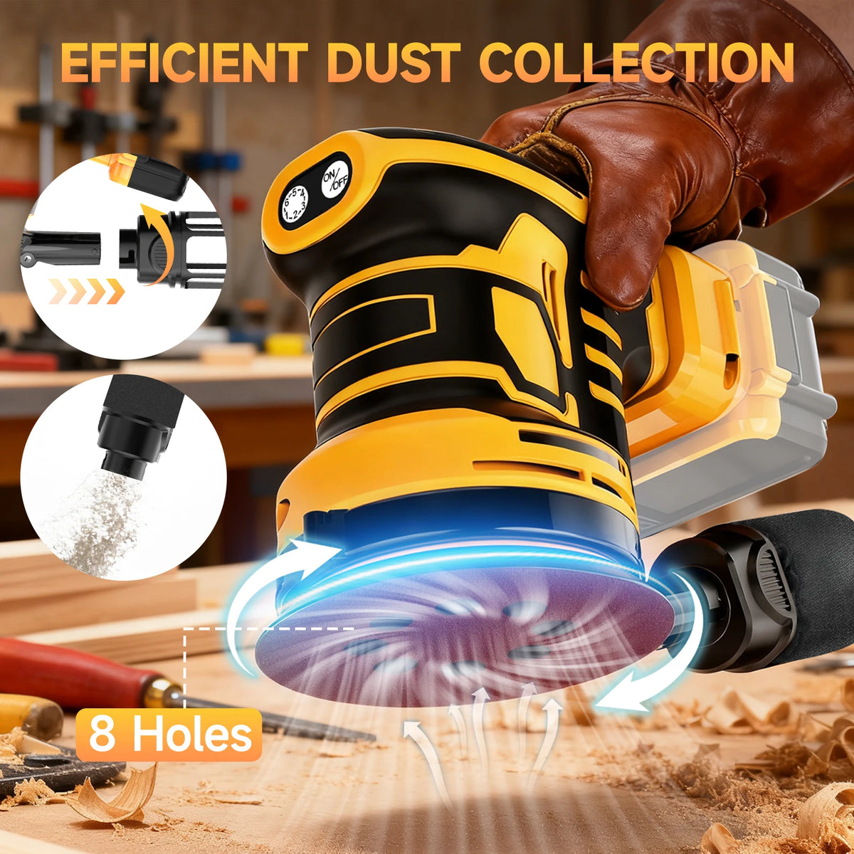 125MM 6 Gear Electric Orbital Sander Cordless Random Orbital Sander for Woodworking Putty Polishing Tool For Dewalt Battery