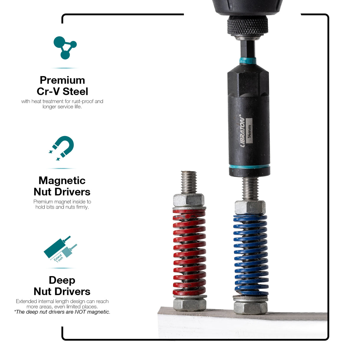 LIBRATON 18PC Magnetic Nut Driver Set Impact Nut Driver Set 1/4" Hex Shank Nut Driver Bit Set for Impact Drill Metric Nut Driver