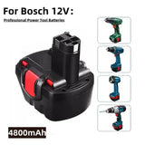 For Bosch 12V Screwdriver Battery Rechargeable 12V 12800mAh PSR BAT043 BAT045 BAT046 BAT049 2607335273 2607335274