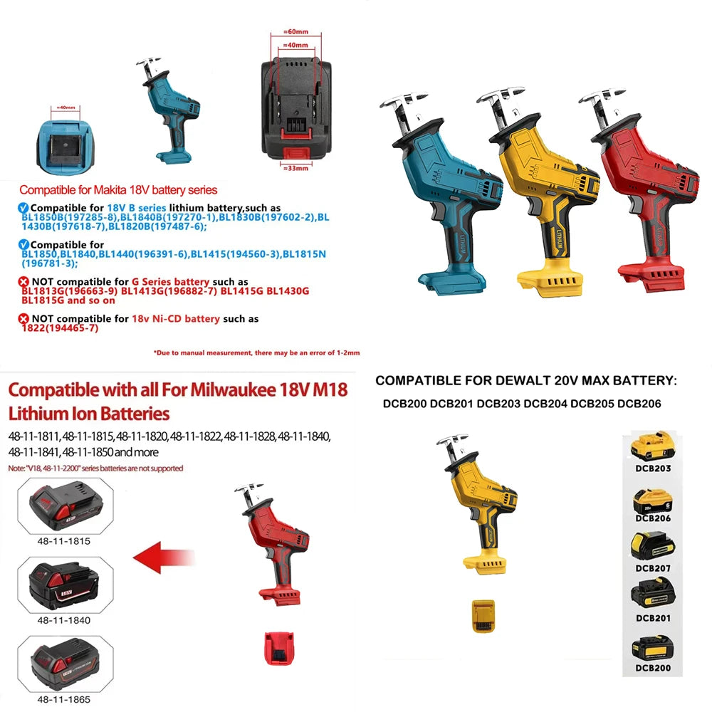 VILASTING Electric Reciprocating Saw Horse Knife Small Handheld Outdoor Cutting Saw For Makita/Dewalt/Milwaukee 18V Battery Pin