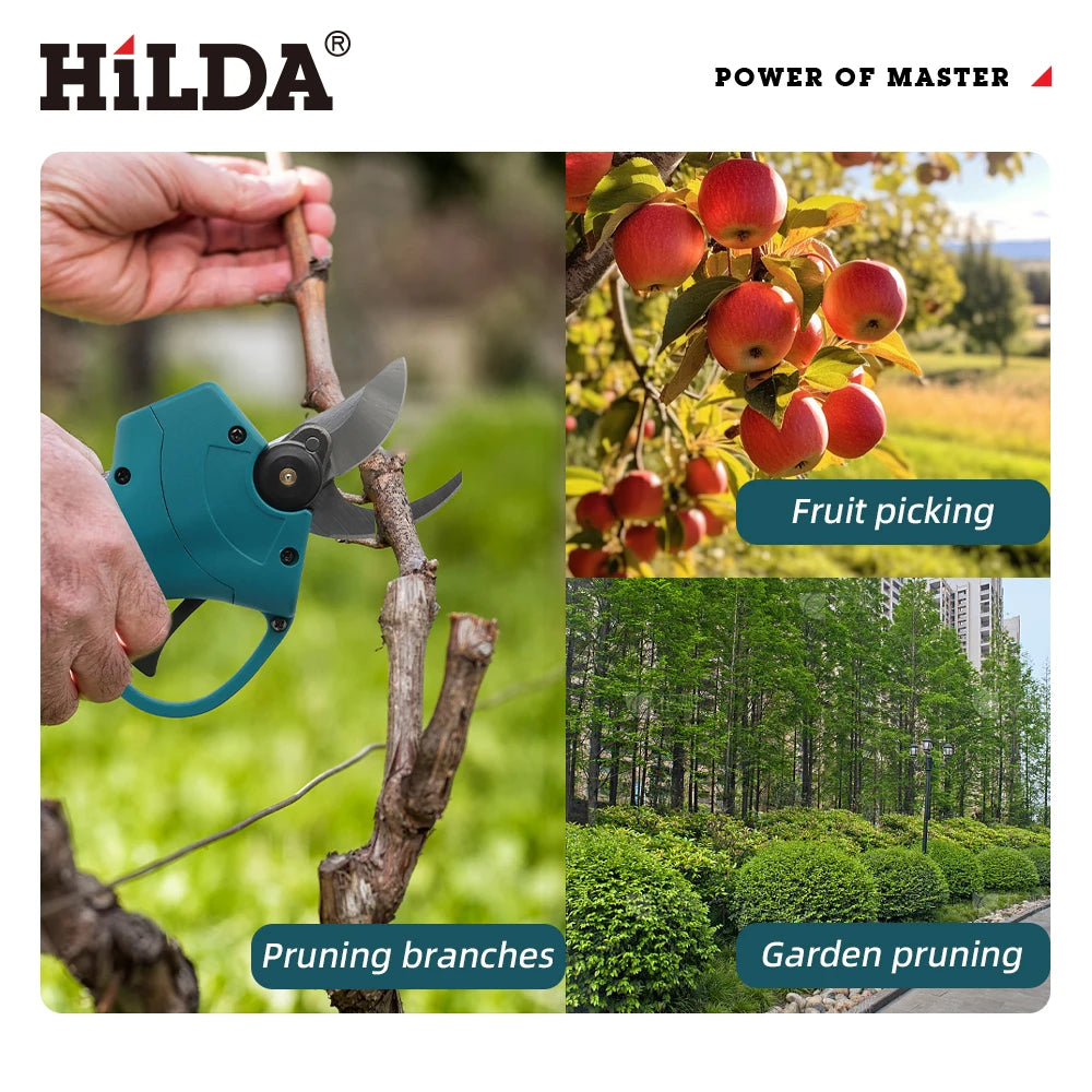 HILDA Brushless Electric Pruning Shears Garden Tool Cordless Electric Garden Scissors Fruit Tree For 18V Battery Branche Cutter