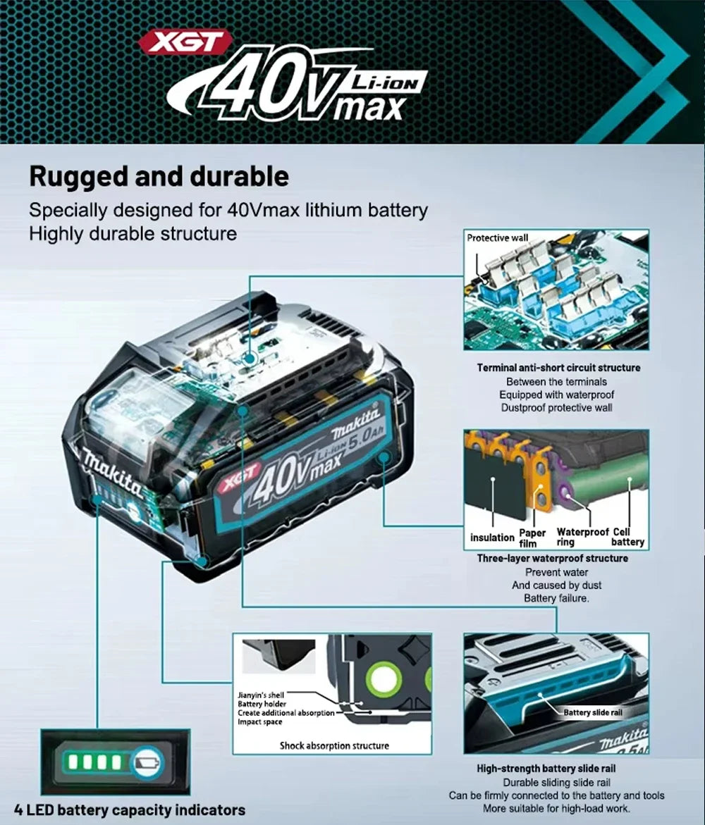 Makita XGT 40V Replacement Lithium‑Ion Battery 5.0Ah 21700 Cell Rechargeable Fit BL4020 BL4025 BL4050 BL4080 Cordless Tools