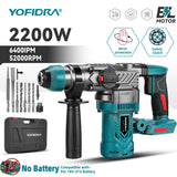YOFIDRA 2200W Brushless Electric Hammer Impact Drill 6400IPM Multi-Screwdriver Rotary Drilling Power Tool For Makita Battery Pin