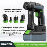 HAOLTON Cordless Brushless Drill 4-in-1 Kit, Quick Release/Offset/Right Angle Chuck, Variable Speed LED, for Makita 18V Battery