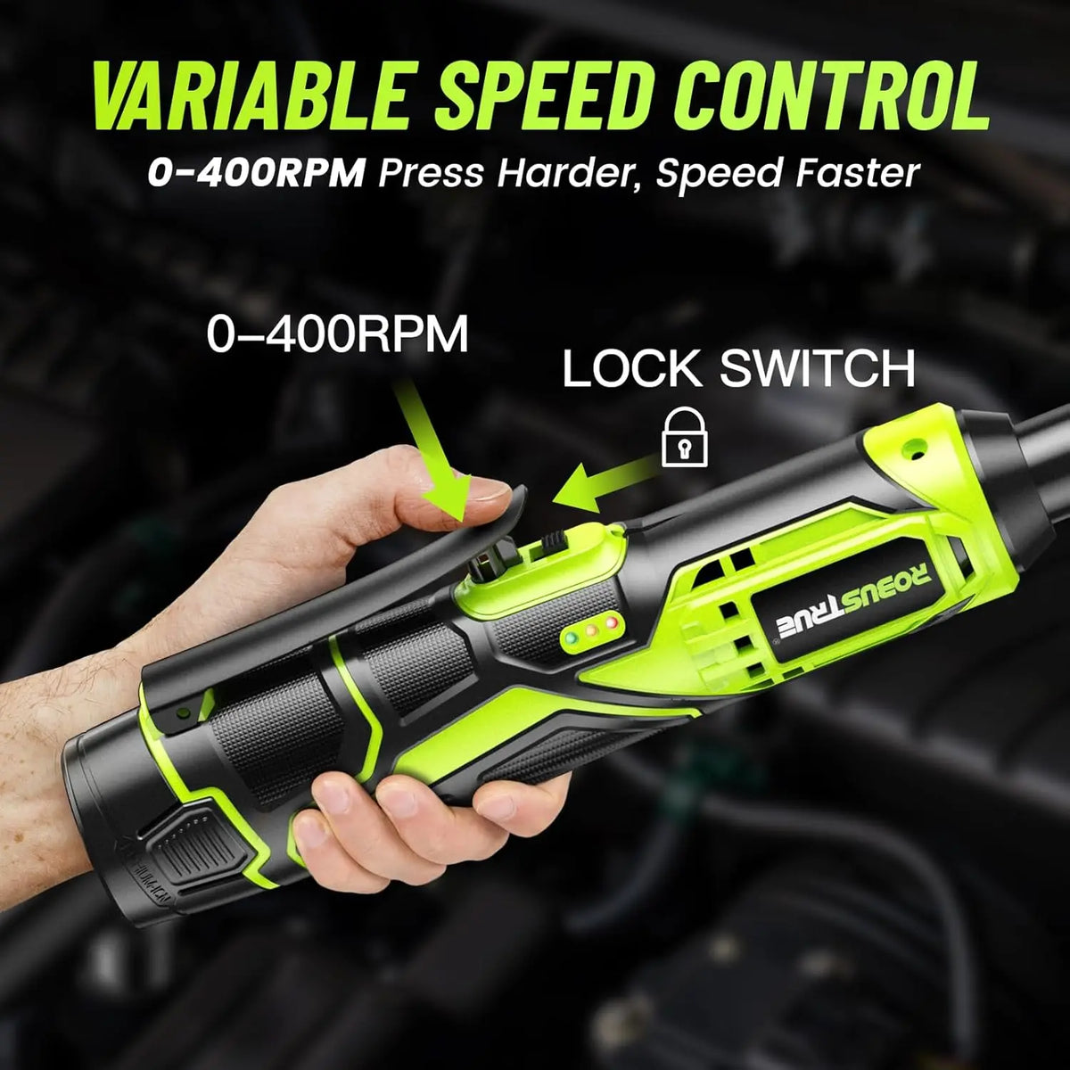 Robustrue 3/8" Cordless Ratchet Wrench 6-inch Extended Ratchet Wrench 40Ft-lbs 400RPM Cordless Ratchet with 2.0Ah Battery for Makita