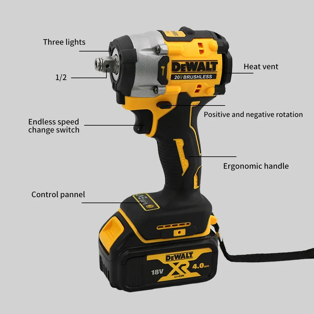 Dewalt DCF921 Cordless Electric Brushless Impact Wrench High Torque LED Light Lightweight Professional Power Tool