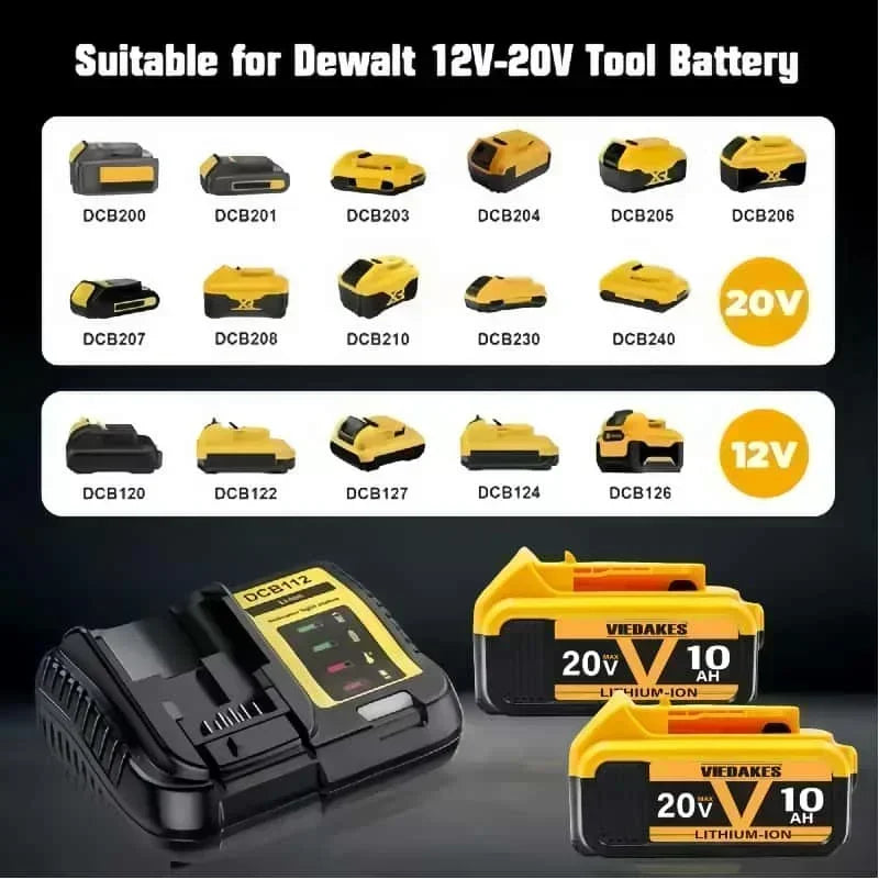 High Capacity 12.0Ah 20V Rechargeable Lithium Ion Battery for Dewalt 20V Battery Work DCB200 DCB201 DCB203 DCB205 DCB206 Tools