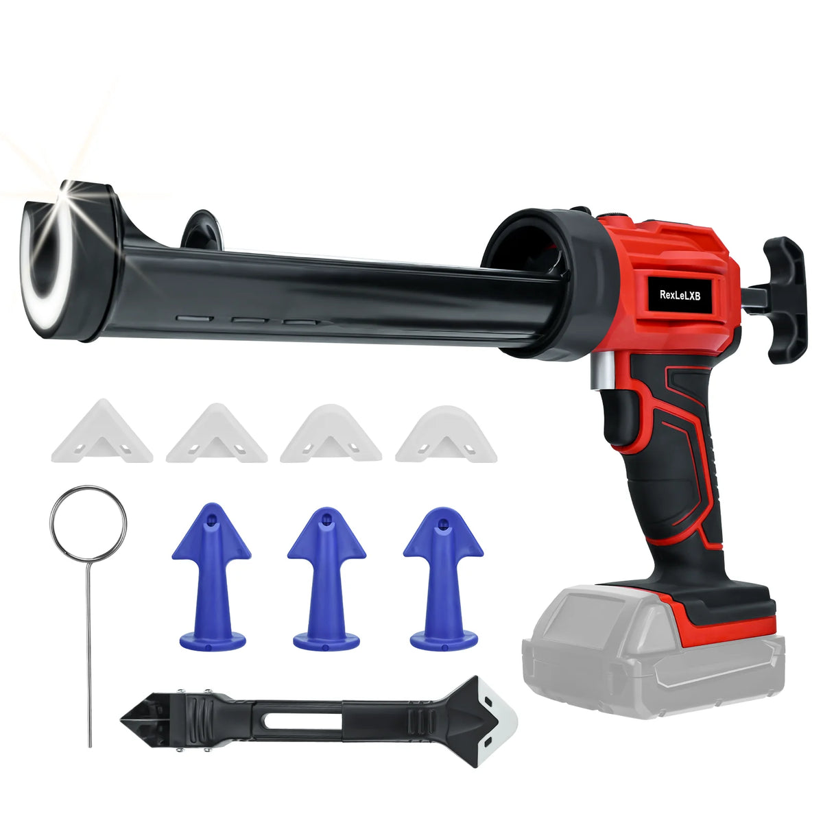 Cordless Caulking Gun 10Oz/300ml Electric Silicone Gun 4 Adjustable Speeds with LED Light for Milwaukee 18V Battery (No Battery)