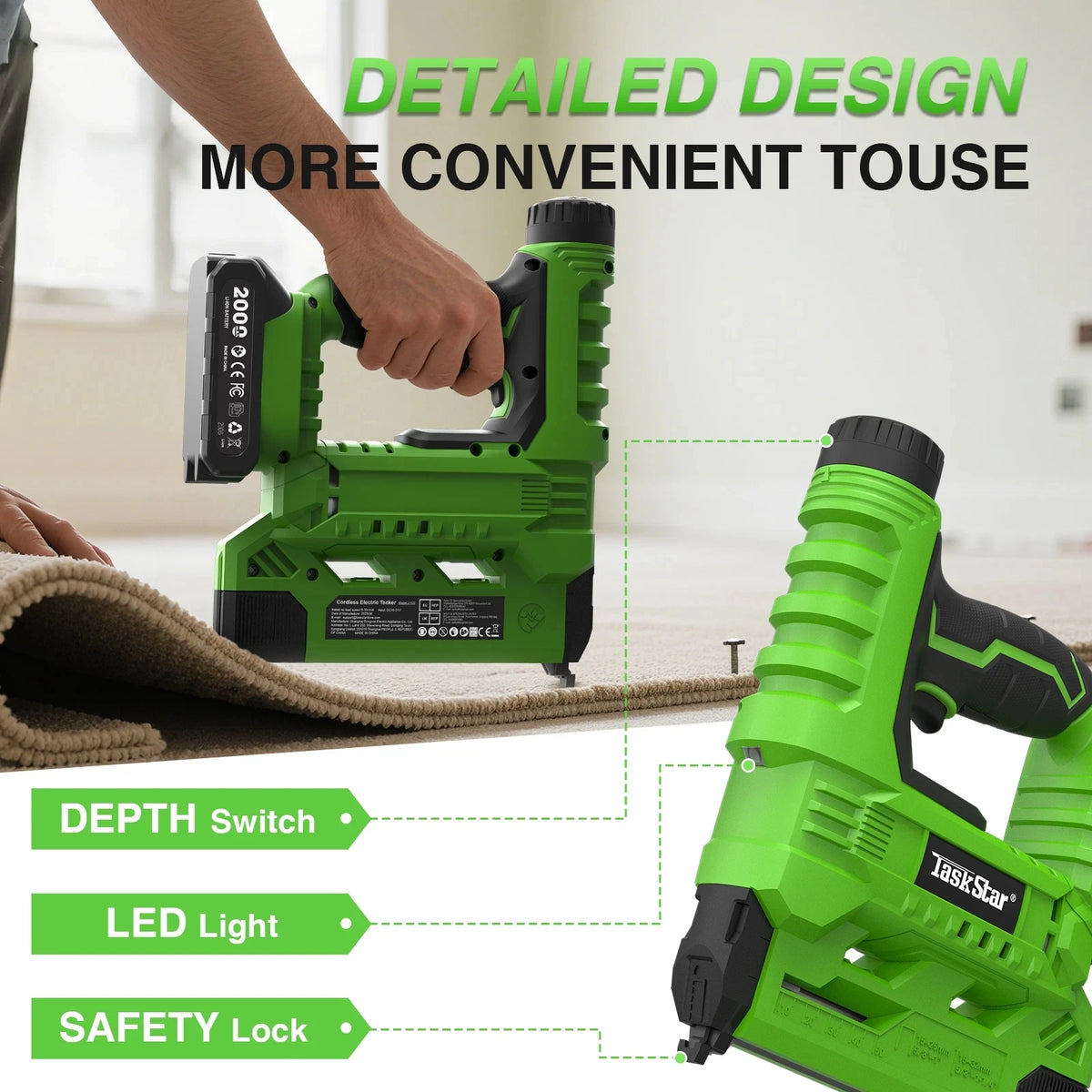 Taskstar 18 Gauge 2 in 1 Electric Nail Gun Cordless Stapler Framing Nailer Tacker Furniture Tool 1000 Brad Nails For Makita 18V Battery Pin