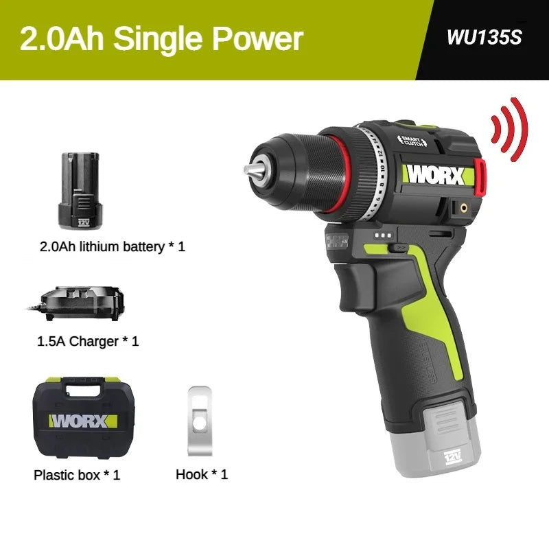 WORX WU135S Buzzer Version Cordless Electric Drill 12V 50Nm 1800rpm Smart Clucth Auto Stop 2Speed Adjust Home Power Tools