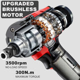 M-WALK 1/2" Brushless Electric Impact Wrench 300N.M Torque Removal Screw Nut Screwdriver Power Tools For Milwaukee 18V Battery