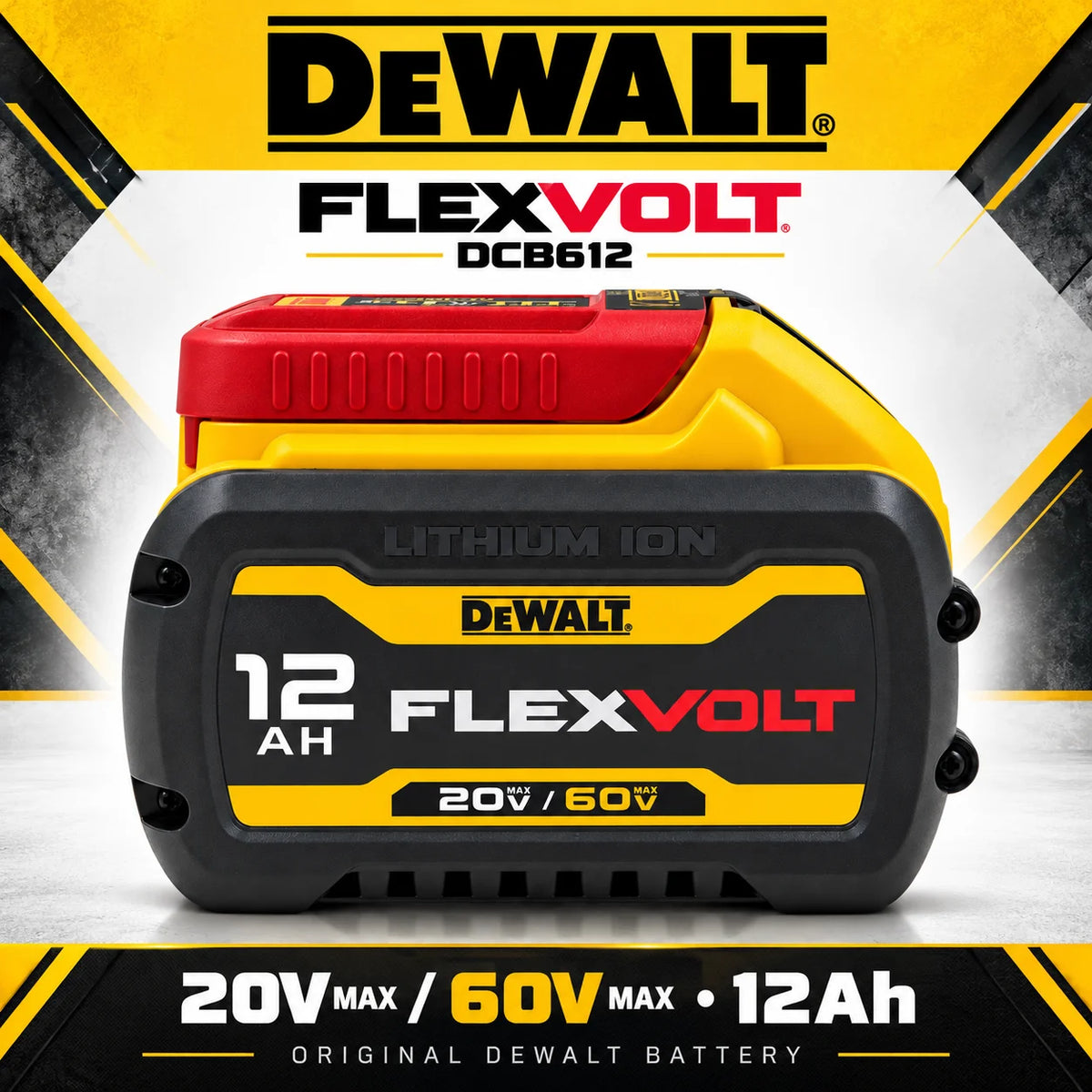 Original DEWALT DCB612 FLEXVOLT 60V MAX 12Ah Lithium Ion Rechargeable Battery for 20V and 60V MAX Cordless Power Tools