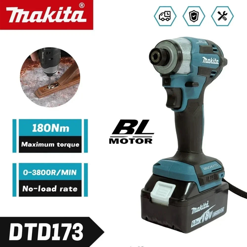 Makita DTD173 Brushless Impact Driver Rechargeable Screwdriver Drills Cordless Power Tools 18V BL Motor Tools Battery 18V6.0Ah
