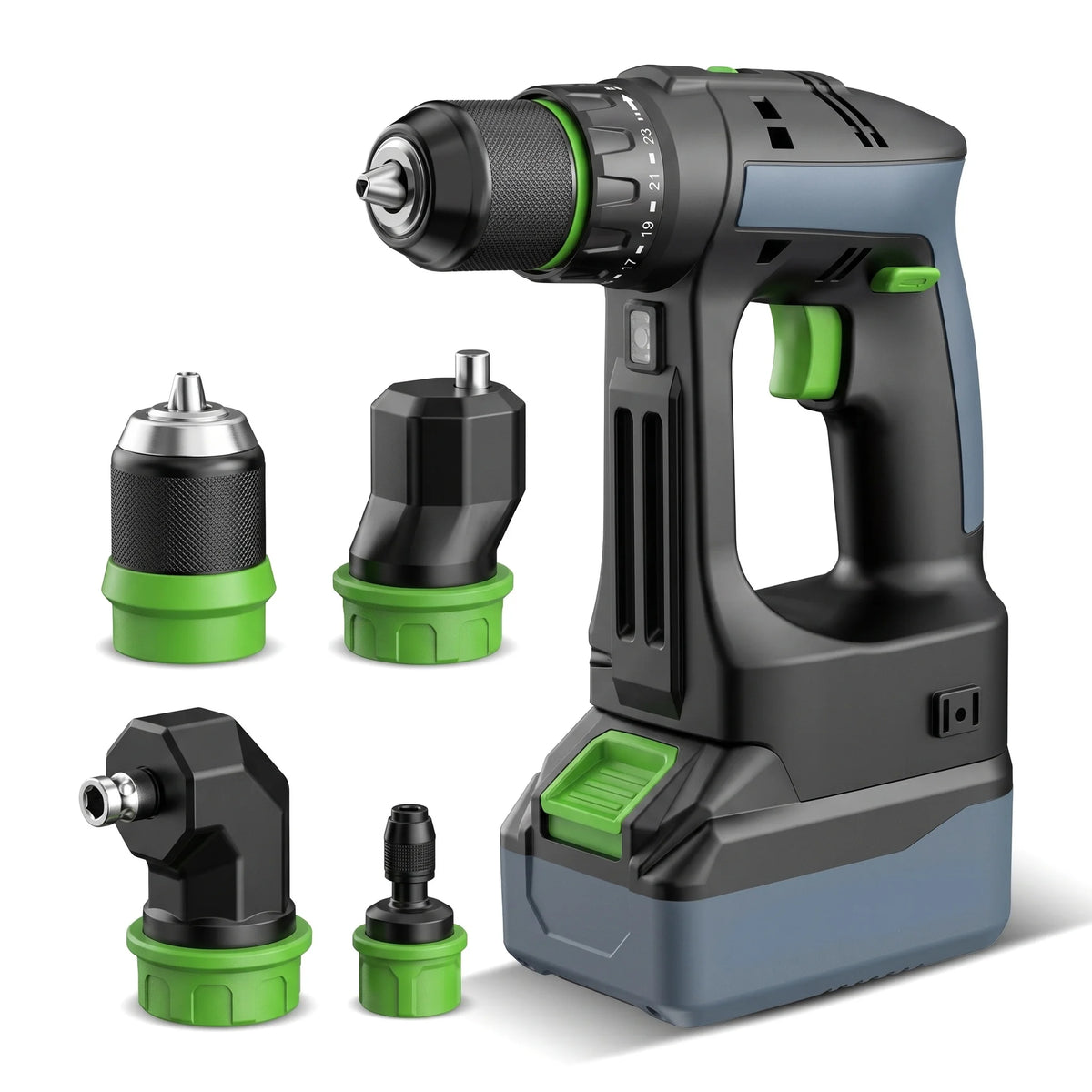 HAOLTON Cordless Brushless Drill 4-in-1 Kit, Quick Release/Offset/Right Angle Chuck, Variable Speed LED, for Makita 18V Battery