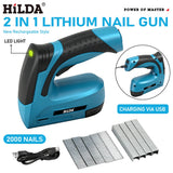 HILDA Electric Nail Gun Portable Furniture Pneumatic Gun Nail Gun DIY Tools 2 in1 Air Nail Gun with 2000pcs Staples LED Light