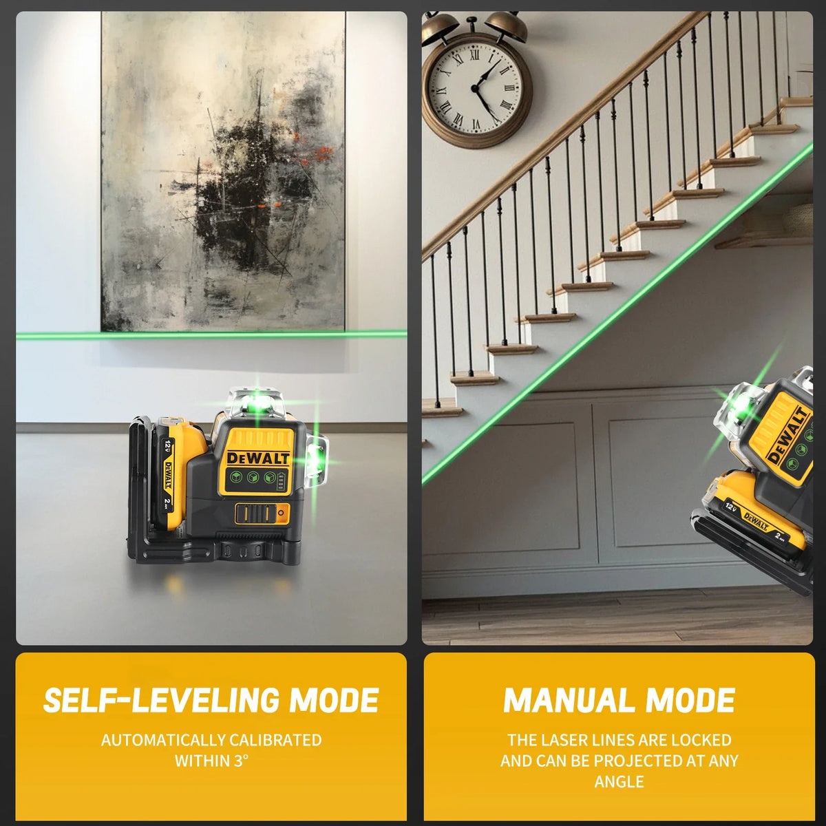 '2026 New!' DEWALT DW089LG 12V MAX Green 3x360 Line Laser Level, 3 Sides 360° Horizontal Vertical Beams Self-Leveling