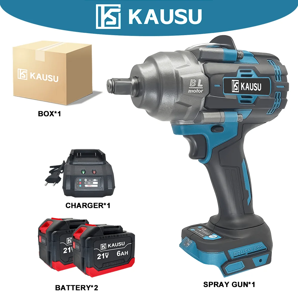 KAUSU 1/2 Inch Electric Impact Wrench Brushless Max 2500N.m Cordless Rechargable Wrench Power Tool For Makita 18V Battery