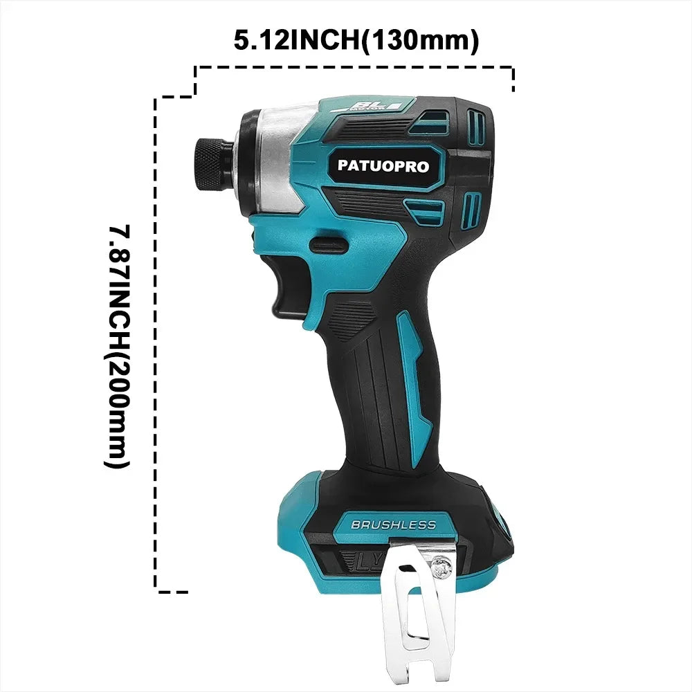 PATUOPRO 5 Speed Brushless Electric Screwdriver Cordless Impact Drill Driver 1/4 Inch Handheld Power Tool For Makita 18V Battery