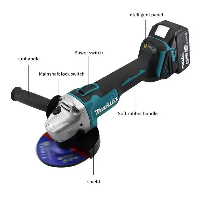 Makita DGA404 18V 125mm Brushless Angle Grinder Cordless Rechargeable Power Tool（2 Batteries and 1 tool）