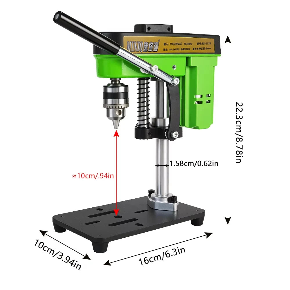 Mini Bench Drill Press - Industrial Precision, 100W AC/DC Power, 7-Speed Adjustable, Max 6mm Chuck