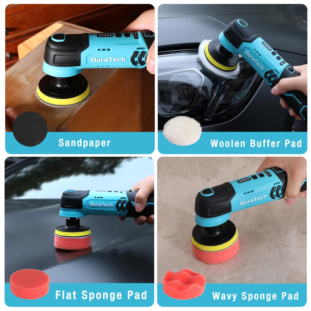 Duratech 12V Cordless Car Polisher Compact & Powerful 6-Speed Buffer with 2.0Ah Battery Full Detailing Kit for Car Care