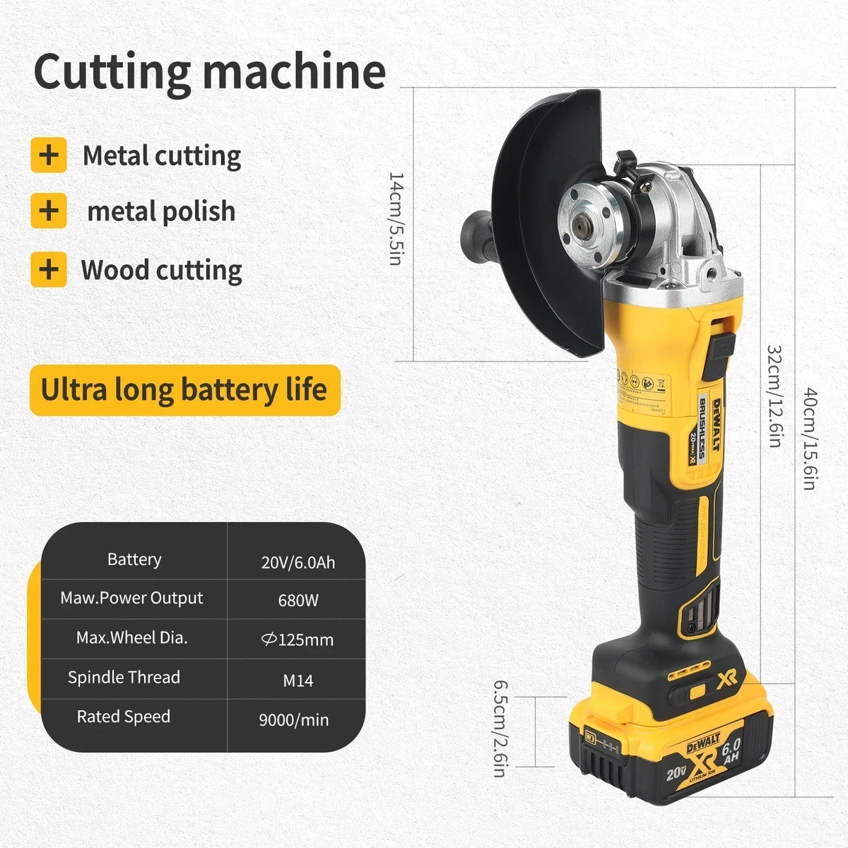 DEWALT DCG405NT Angle Grinder 20V Brushless Portable Polisher Professional Cordless Power Tool Cutting Machine Rechargeable
