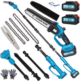 2-in-1 Electric Pole Saws, 6"&8"Cordless Power Saw with Extension Pole, Two 21V 3.0Ah Batteries for Wood Cutting/Tree Trimming