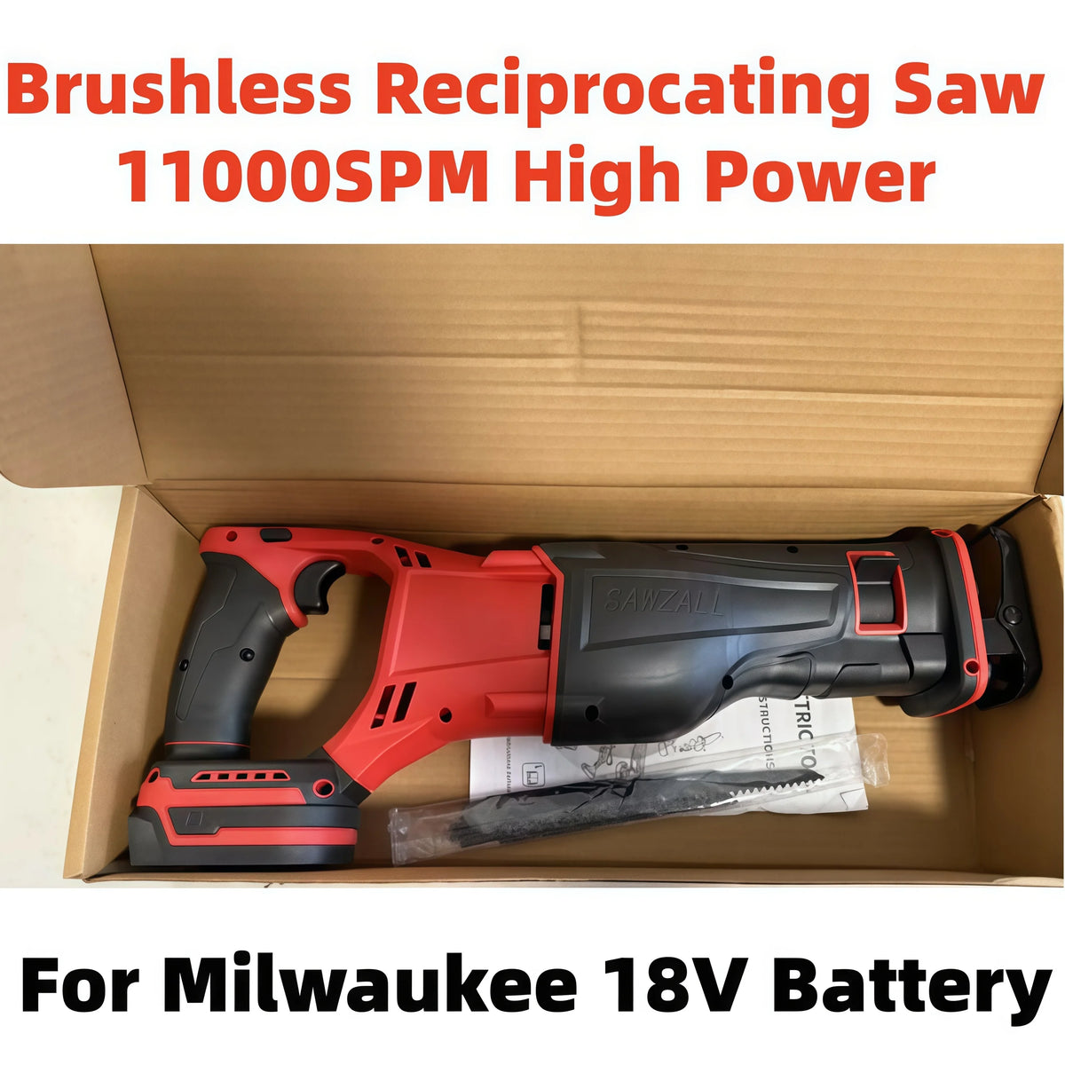 Cordless Brushless Saber Saw 11000spm - Reciprocating Saw, Metal/Wood Use, Compatible with Milwaukee 18V Battery, Power Tool