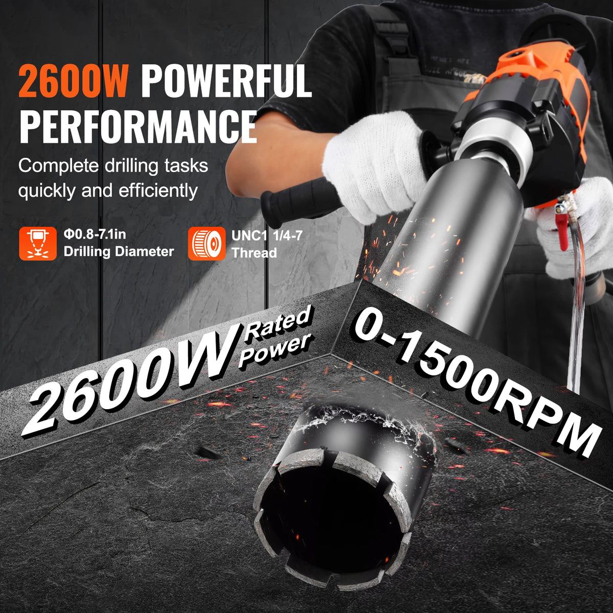 SucceBuy 2000W/2600W Handheld Core Drill Machine Drilling Diameter Wet&Dry Diamond Core Drill Rig Rugged Concrete Core Drill