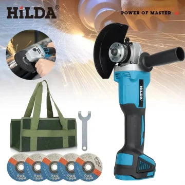 HILDA 125mm Brushless And Brushed Angle Grinder Cordless Grinding Machine Cutting 12V Angle Grinder For Makita 18V Battery