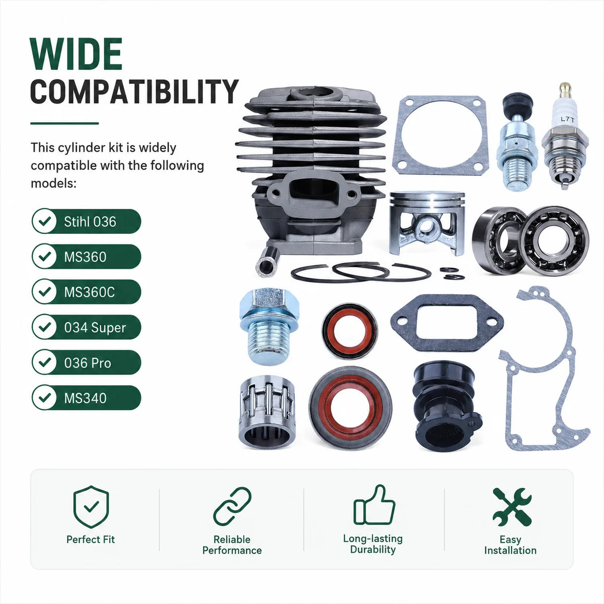 48mm Cylinder Piston Kit For Stihl MS360 036 Pro 034 Super MS340 Spark Plug Bearing Gasket Oil Seal Intake Manifold Rebuild Kit