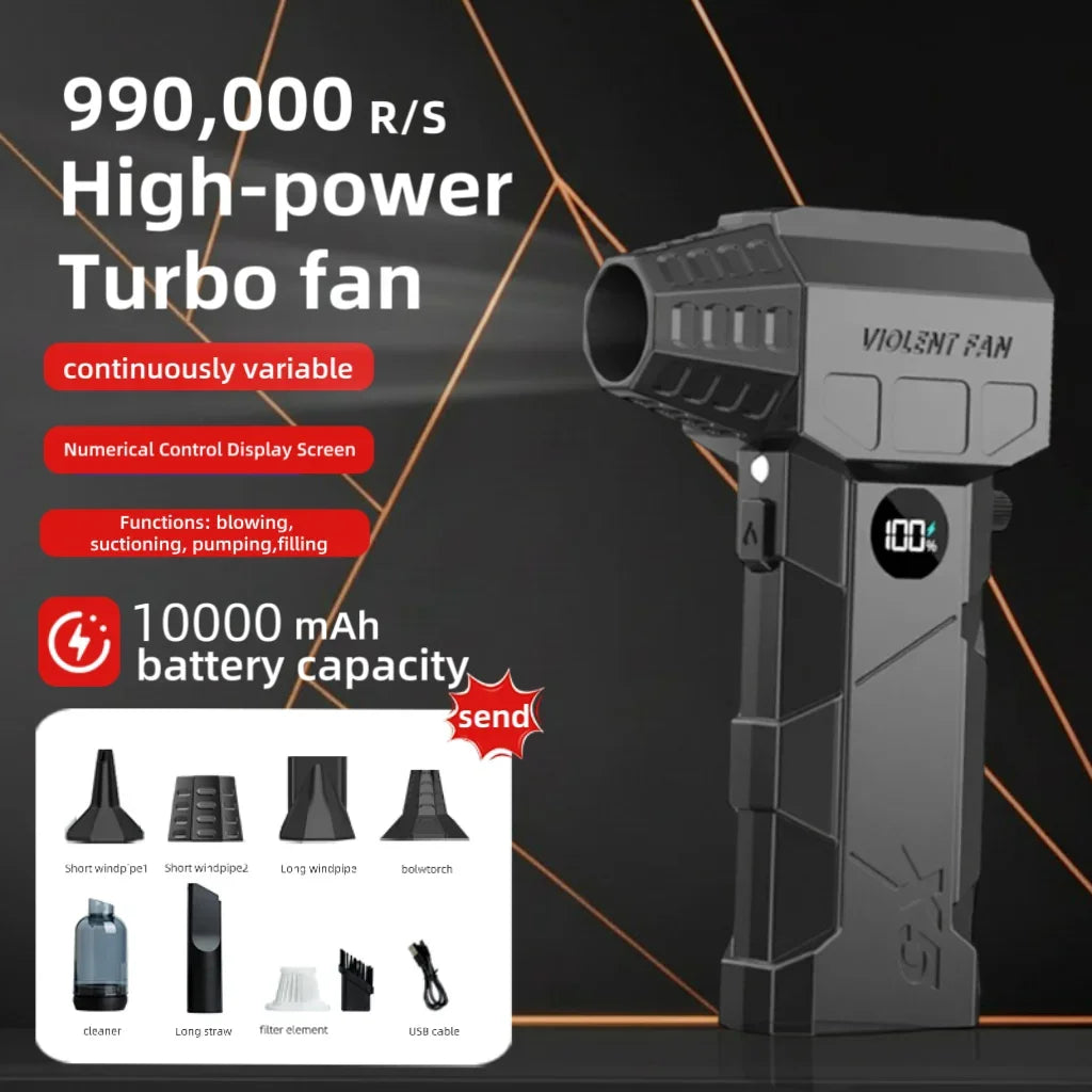 990000RPM Powerful Air Blower Turbo Blower Brushless Motor Turbo Fan Wind Speed 75m/s 10000mAh with LED Display Air Duster