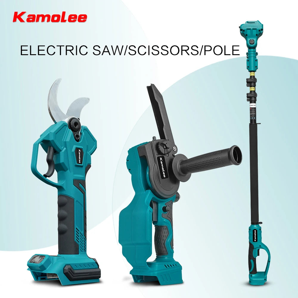 Kamolee Wireless Charging 6/8 inch Aerial Pruning Chainsaw Orchard Branch Pruning Electric Scissors 2.5m Extension Pole