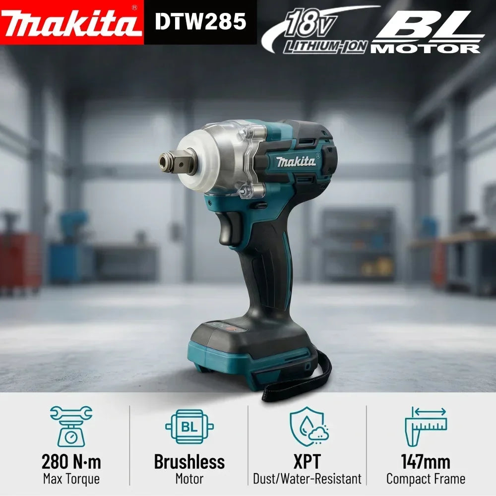 Makita DTW285 18V Brushless Cordless Impact Wrench 280N·m 1/2 Inch Reverse Auto Stop for Auto Maintenance Repair