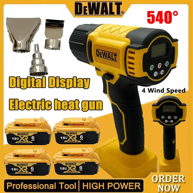 Dewalt Digital Display Electric Air Guns Cordless Heat Gun With 3 Nozzles Industrial Shrink Wrapping Hot Air Gun for 20V Battery