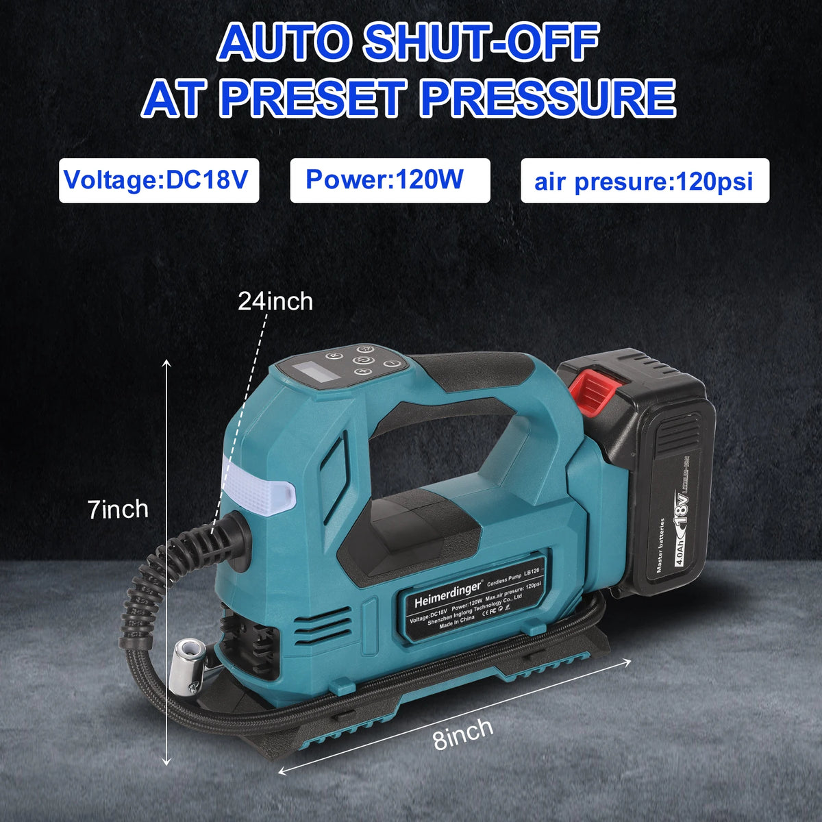 18V Cordless Air Pump For Car Bicycle Tires Balls Portable Car Tire Inflator Air Compressor For Makita 18V Battery, No battery