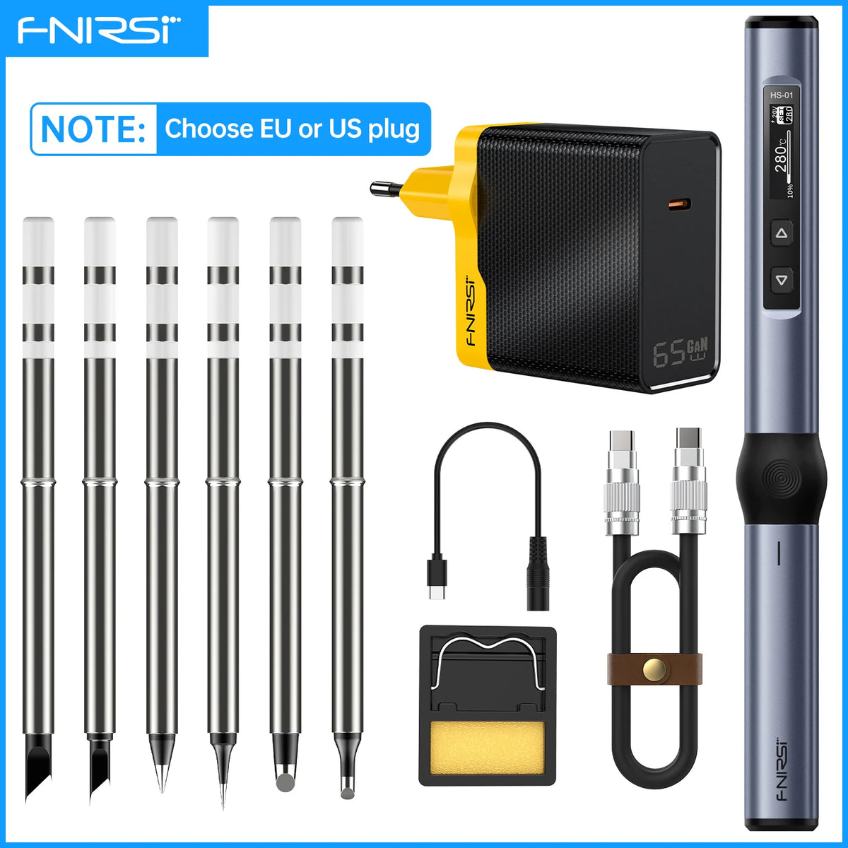 FNIRSI HS-01 Adjustable Temperature Soldering Iron DC 24V 80-420℃ Welding Solder Rework Station PD 65W Portable Repair Tool