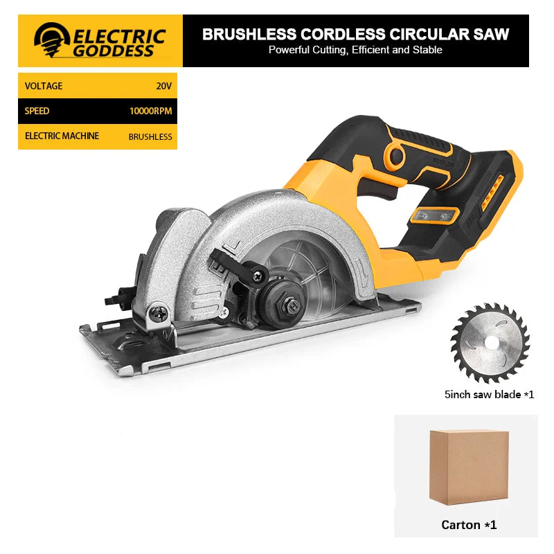 Electric Goddess 5in Brushless Electric Circular Saw ﻿1000W Handheld Woodwork Saw Power Tool ﻿﻿For Dewalt 20V Battery Pin