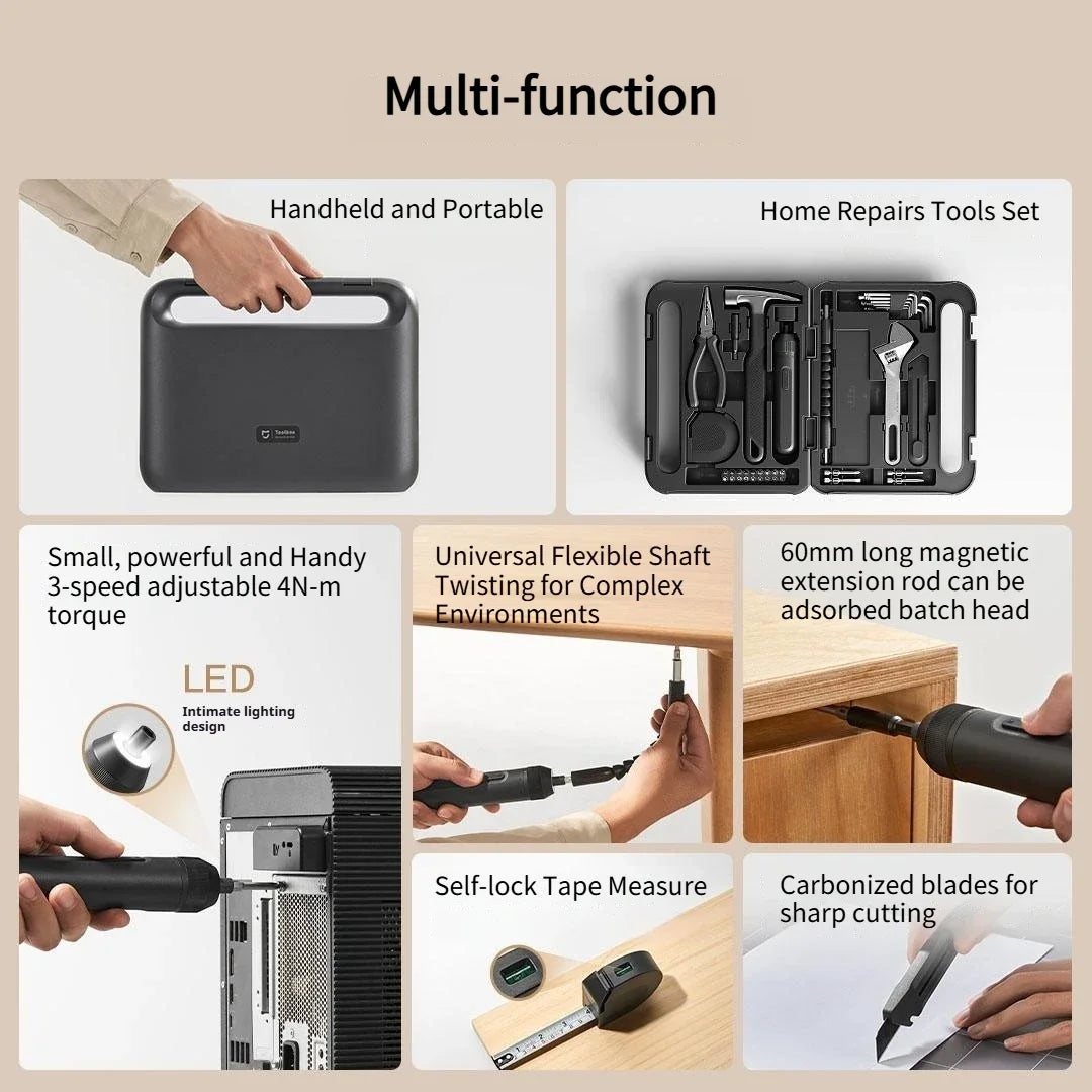 Mijia Power Tool Combo Kits Electric Screwdriver Self-lock Tape Measure Pliers Wrench Home Repair DIY Hand Tool Set