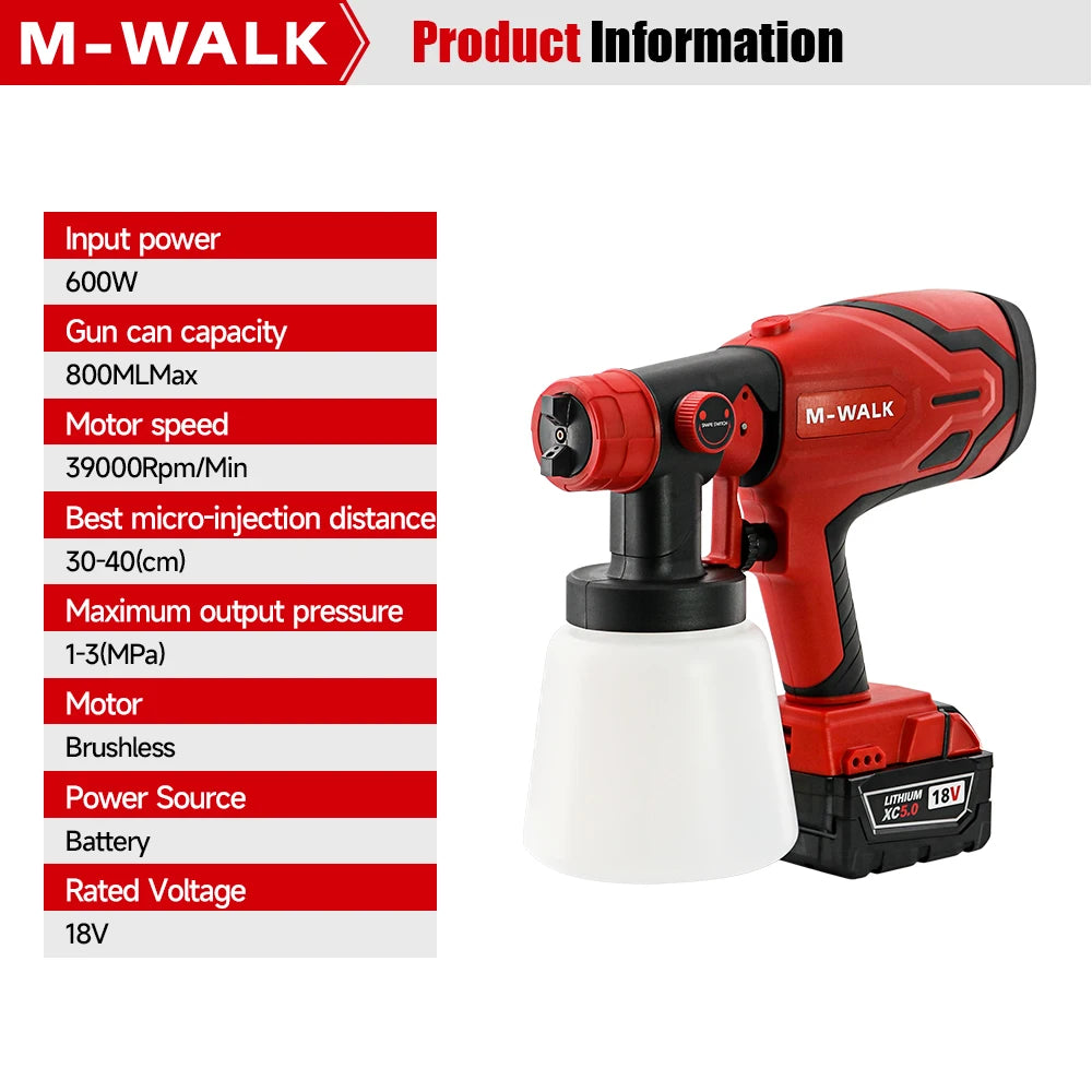 Professional Electric Spray Gun Household Rechargeable Cordless Automotive Paint Guns Power Tools For Milwaukee 18V Battery Pins